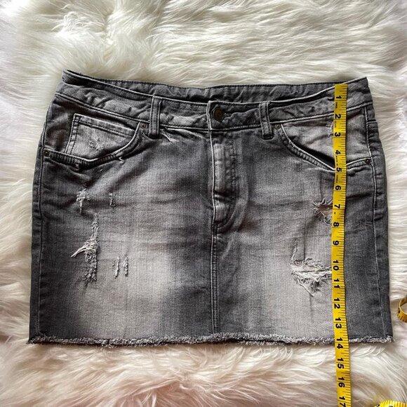 Grey Distressed Mini Denim Skirt - Picture 6 of 6
